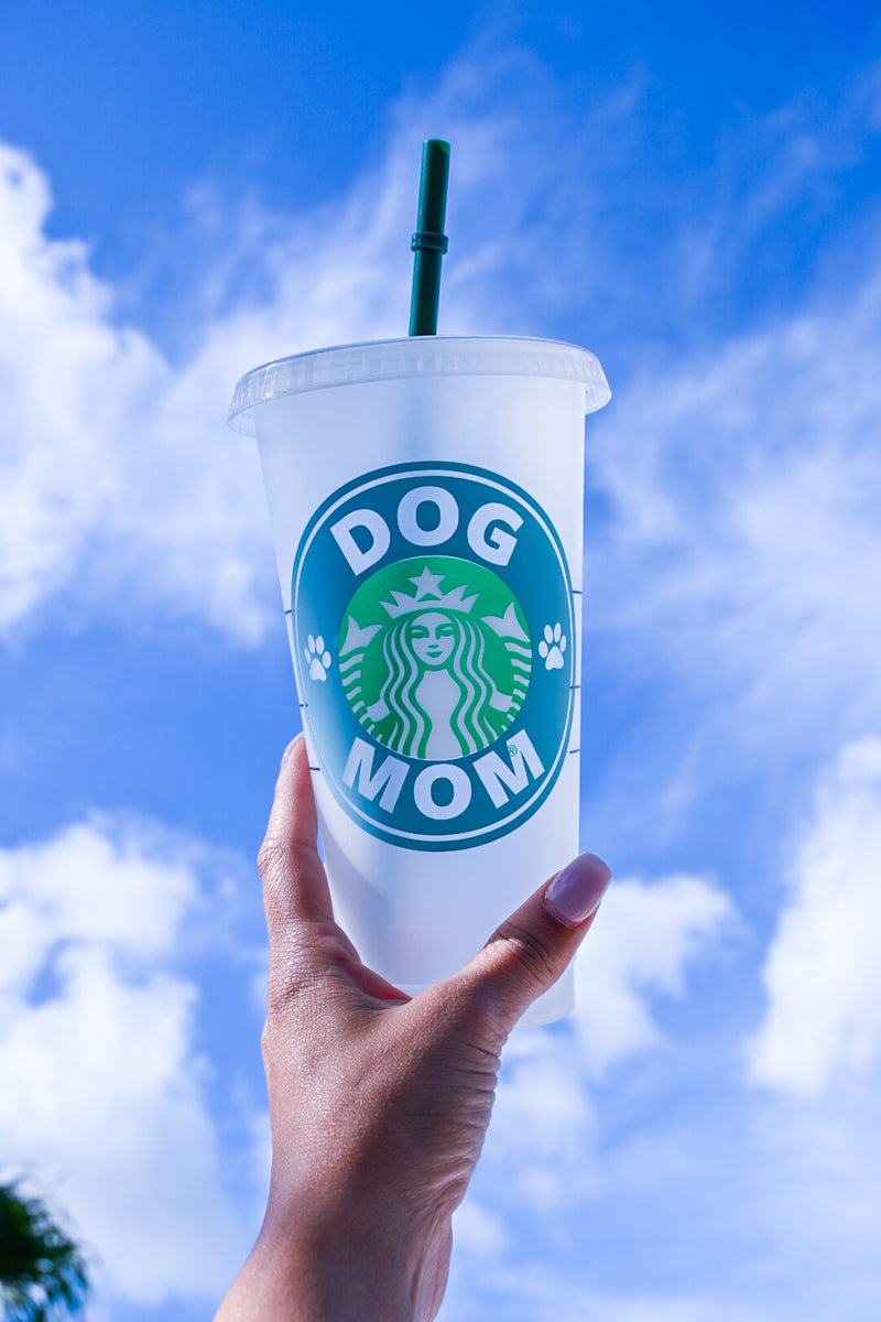 Starbucks 24oz Clear Cold Cup Dog Mom Paw Prints Teal Design