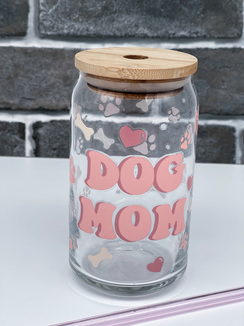 Dog Mom Glass Lid & Straw
