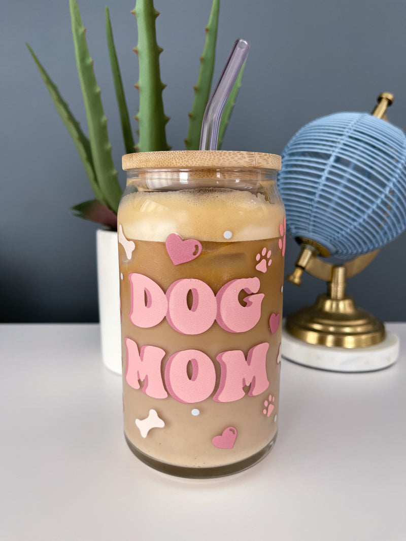 Dog Mom Glass Lid & Straw